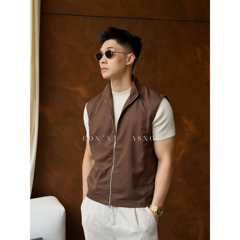Eon's "100% Lyocell" Quiet Luxury Old Money Style Lightweight Stand Collar Zip-Up Men's Sleeveless Vest