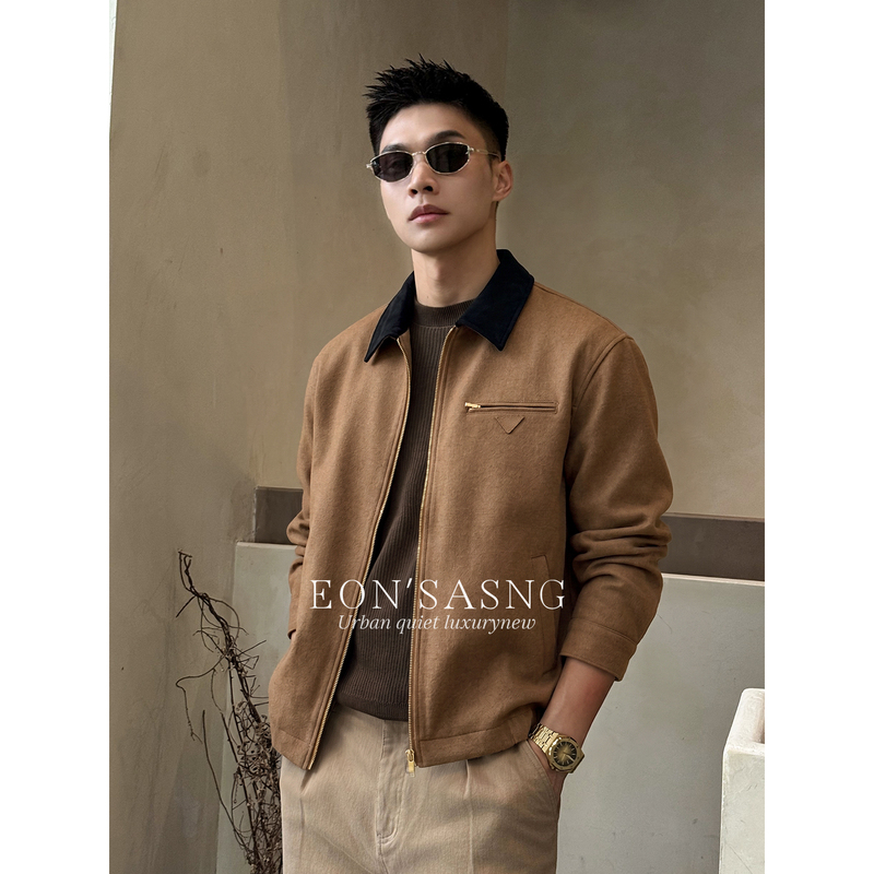 Eon's "Color-Contrasting Patchwork Design" 2026 Autumn and Winter Retro Old Money Style Men's Relaxed Jacket