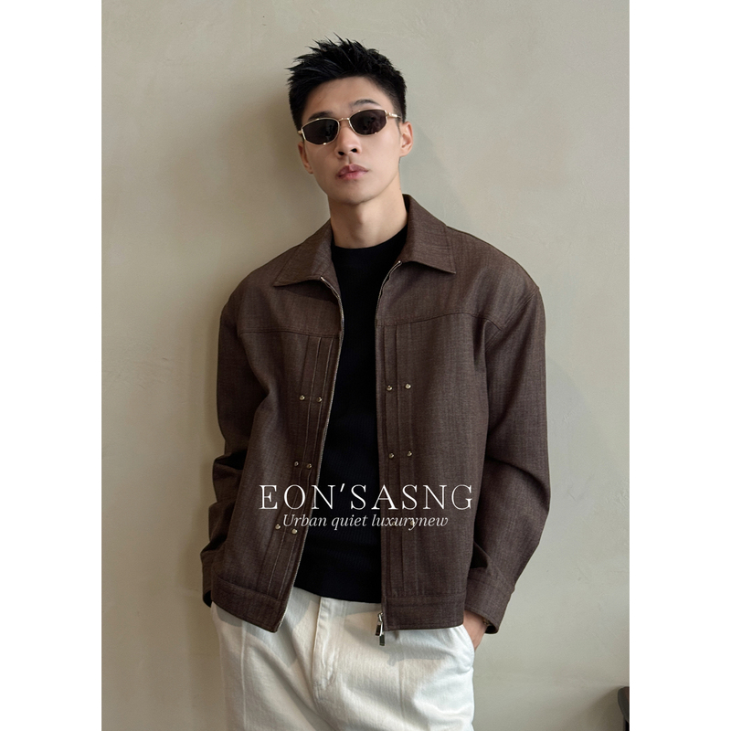 Eon's "Rivet Structure Design" 2026 Autumn Retro Relaxed Cotton and Linen Men's Lapel Casual Jacket