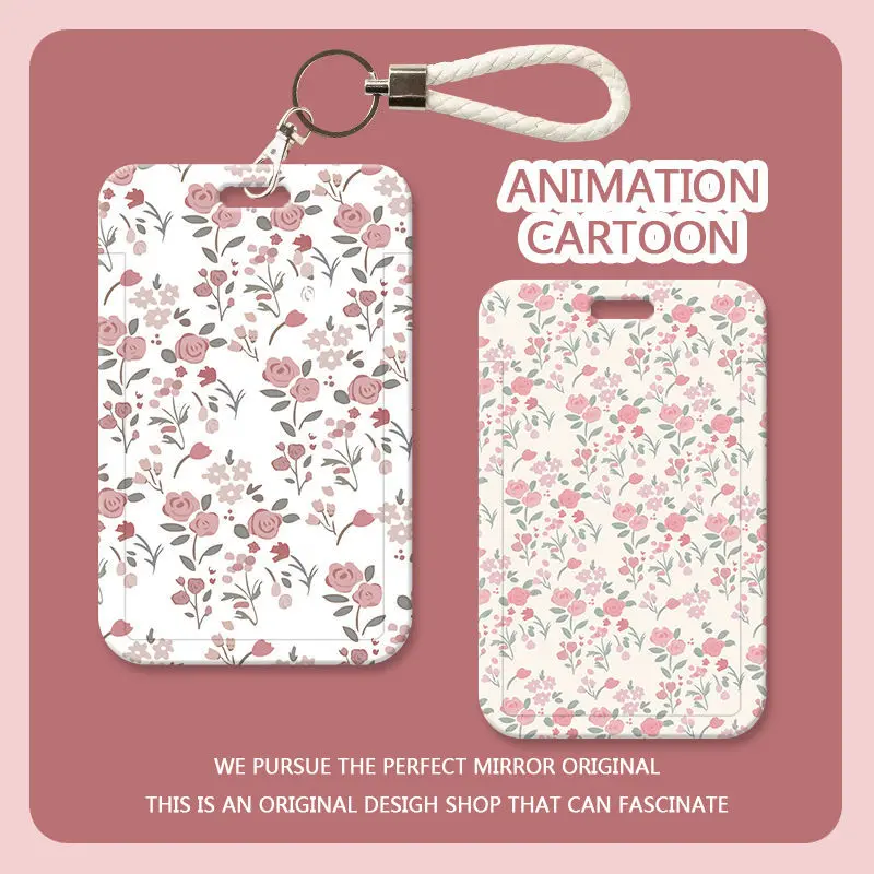 Japanese and Korean style fresh flower student campus card meal and water card sleeve public transport Yangcheng Tong access control work badge protective case neck rope