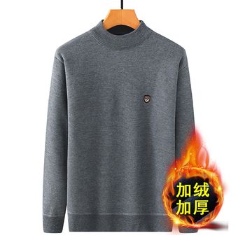 Middle-aged men's round neck velvet thickened sweater dad's knitted sweater middle-aged and elderly winter elderly pullover grandpa bottoming Middle-aged men's round neck velvet thickened sweater dad's knitted sweater middle-aged and elderly winter elderly pullover grandpa bottoming