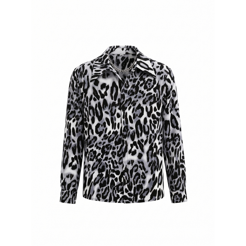 Nanbang Leopard Print Design Stylish Gold Foil Long-Sleeve Shirt for Men and Women, High-End Loose Shoulder-Padded Shirt, Trendy
