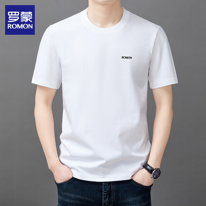 Romon Short-Sleeve T-Shirt for Men, Summer Trendy Pure Cotton Regular Shoulder Round Neck Casual Business Half-Sleeve Tee Base Shirt for Men Romon Short-Sleeve T-Shirt for Men, Summer Trendy Pure Cotton Regular Shoulder Round Neck Casual Business Half-Sleeve Tee Base Shirt for Men
