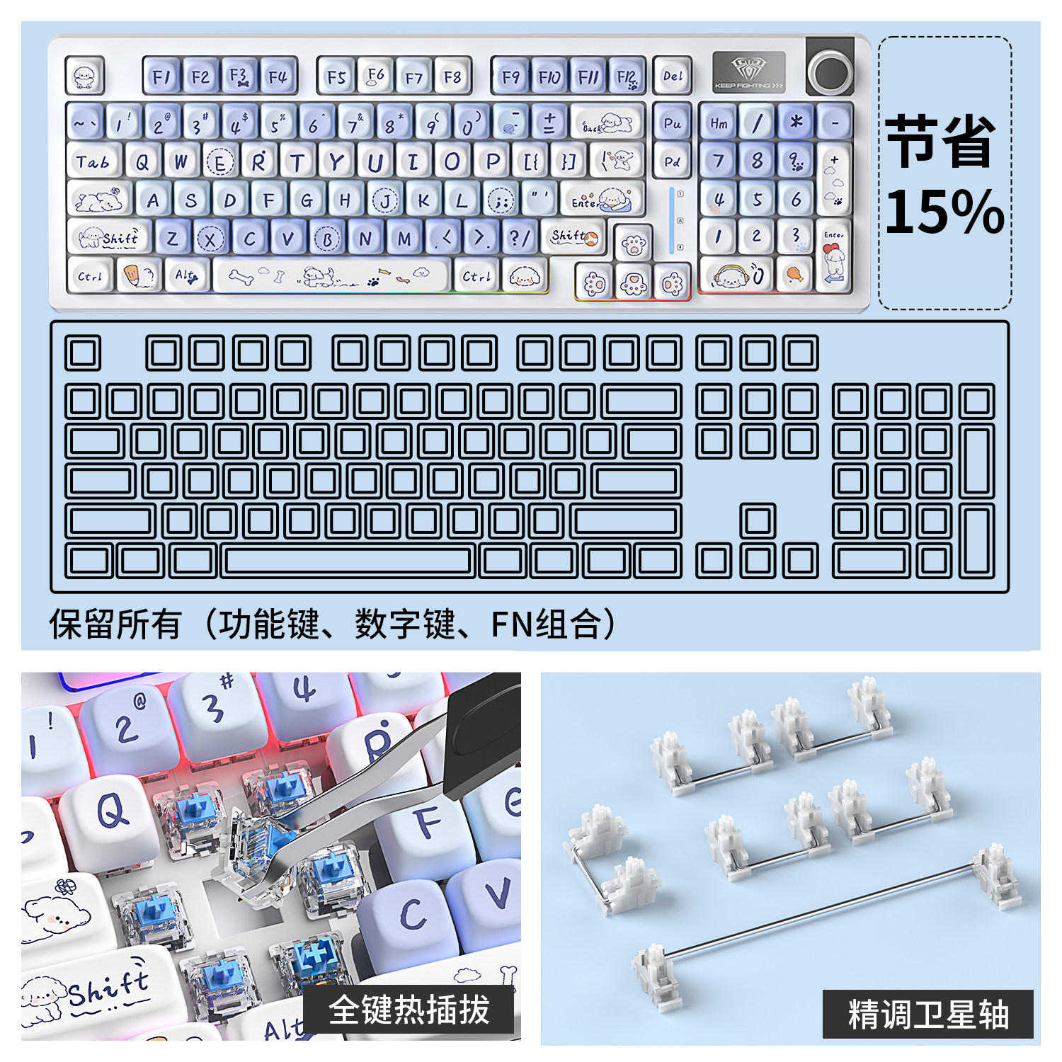 Wolf Spider S98 Wireless Customized Three-Mode Mechanical Keyboard Bluetooth Hot-Swappable Gaming Keyboard for Office Use