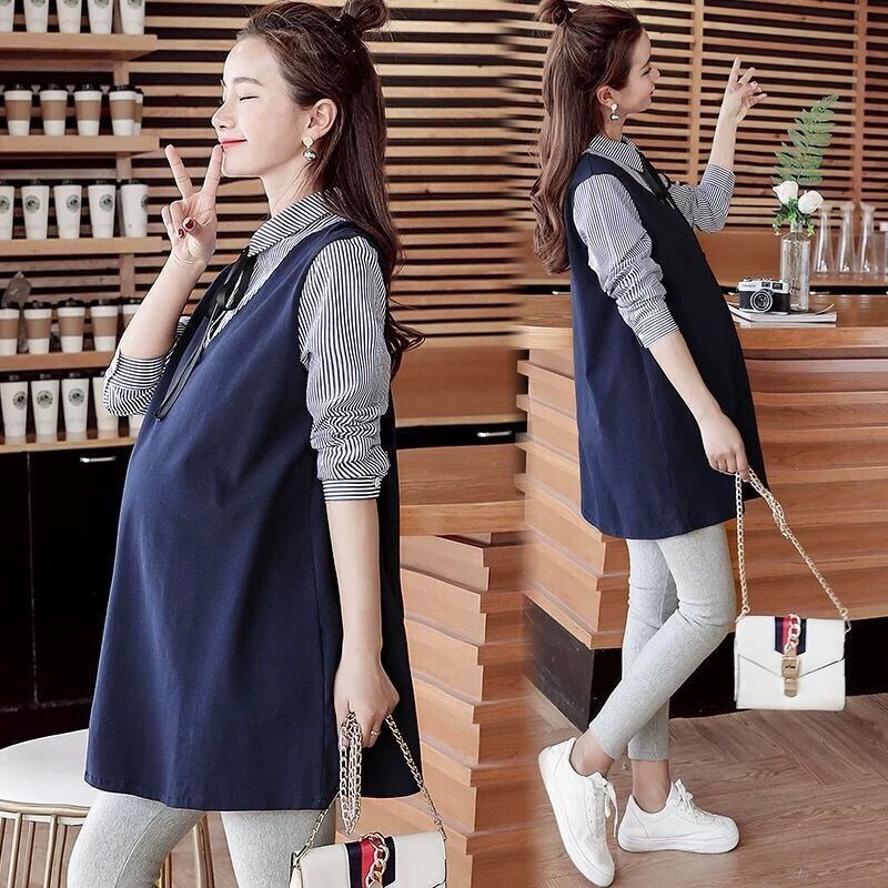Maternity Autumn Outfit Set Trendy Mom Fashion Q-Style Top 2024 Maternity Dress Fresh Style Pregnancy Outerwear Dress Two-Piece Set