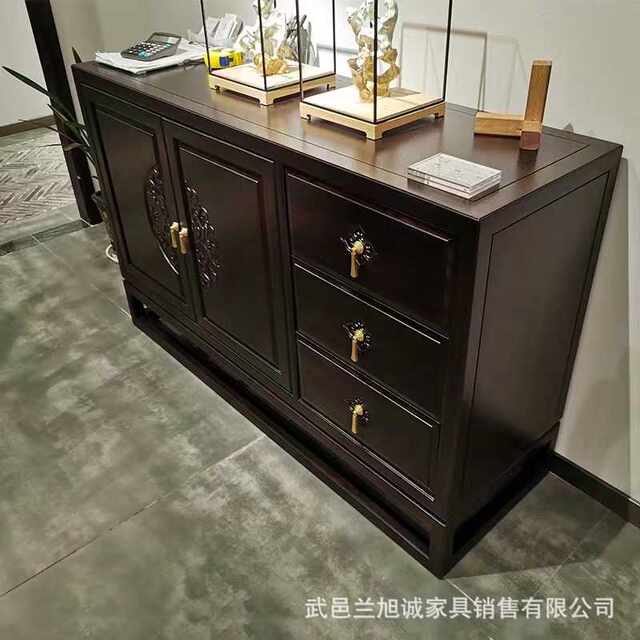 New Chinese style solid wood sideboard modern simple cupboard carved storage cabinet storage cabinet Zen decoration cabinet ebony
