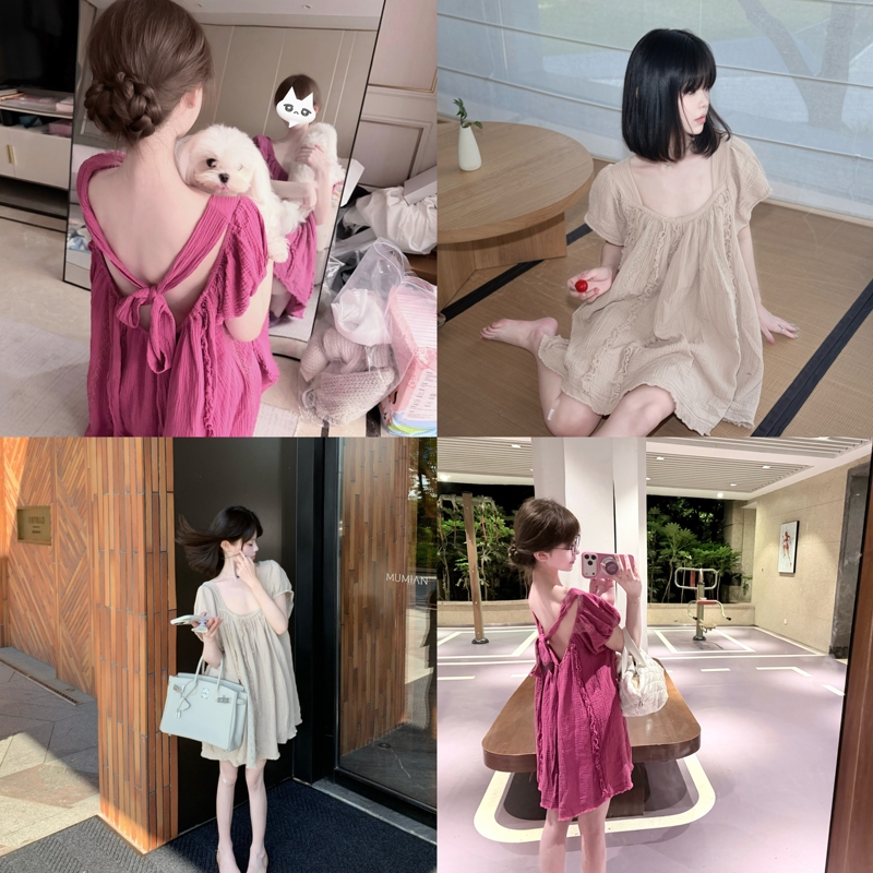 Lilyqin【Cotton Gauze Doll】New Product 48 Hours 20% off Rose Purple/Apricot Gray 100% Cotton Lace-Up Doll Dress Lilyqin【Cotton Gauze Doll】New Product 48 Hours 20% off Rose Purple/Apricot Gray 100% Cotton Lace-Up Doll Dress