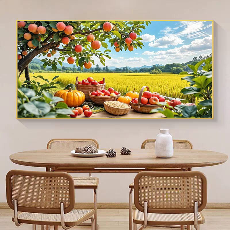 Agricultural-Themed Decorative Painting with Rice, Apples, and Wheat Fields, Suitable for Restaurants and Hotels, Framed Wall Art Agricultural-Themed Decorative Painting with Rice, Apples, and Wheat Fields, Suitable for Restaurants and Hotels, Framed Wall Art