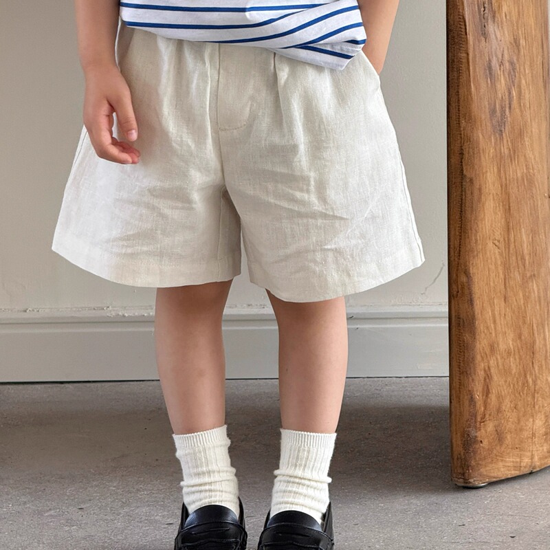 Pawn Tiger2025 New Summer Style Kidsren's Milk White Cotton and Linen Comfortable Shorts, Soft Basic Versatile Casual Shorts