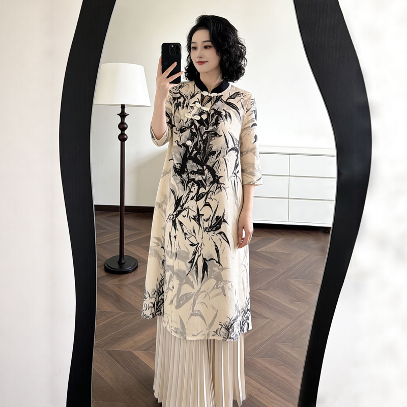 High-End Pleated [Zen Walker Spring Skirt] Women's Clothing, New Chinese Style Dress, New Chinese-Style Spring Skirt