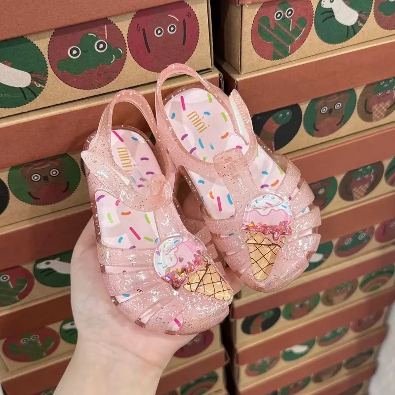 Authentic Children's Jelly Shoes, New Sparkling Crystal Toe-Cap Sandals, Beach Summer Ice Cream Donut Parent-Child Shoes