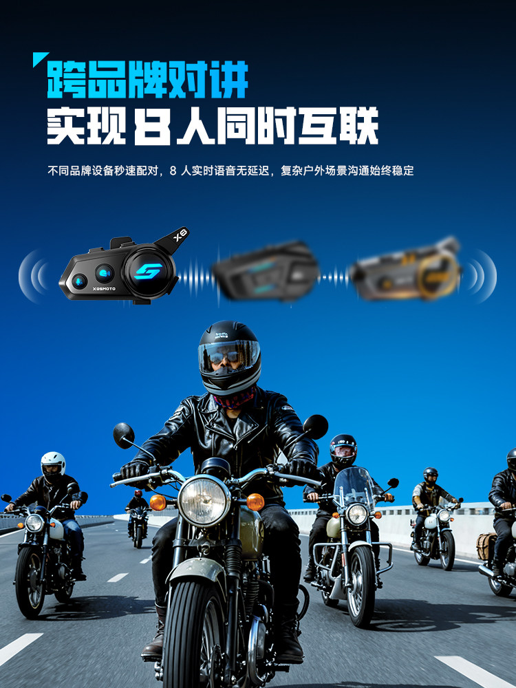X8 Motorcycle Helmet Bluetooth Headset Waterproof and Dustproof Mesh Networking Multi-Person Intercom Rider Full-Face Helmet Intelligent Noise Reduction