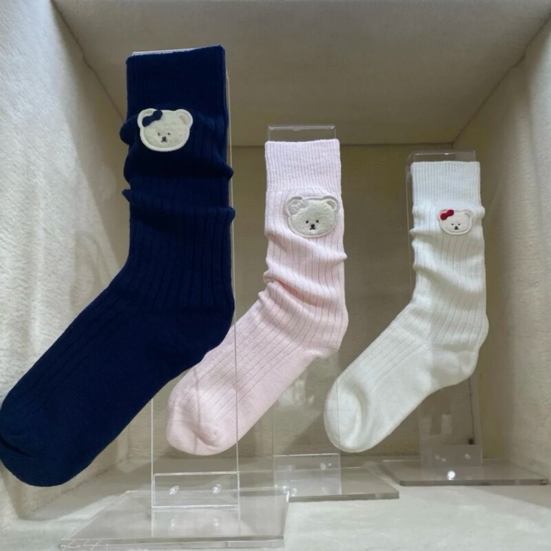 Twoi Design Lab Little Bear·Little Bear Head Series Full-Print Cream-Colored Three-Color Bear Head Socks Long Socks Twoi Design Lab Little Bear·Little Bear Head Series Full-Print Cream-Colored Three-Color Bear Head Socks Long Socks