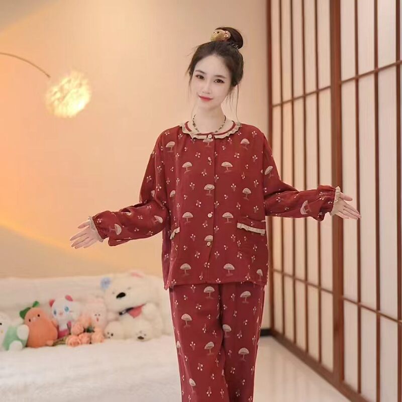 Furong Shijia Furong Shijia [Mushroom] High-End Breathable 100% Cotton Lantern-Style Loungewear Set 2607
