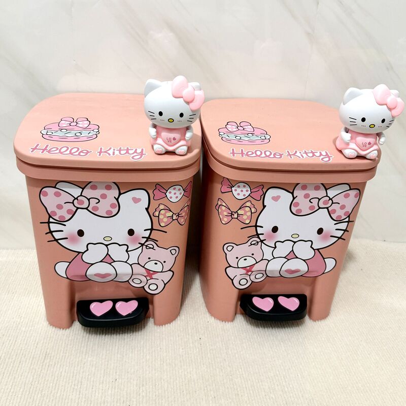 Kitty Trash Can Hello Kt Hello Kitty Cartoon Bedroom Large Capacity Living Room High Aesthetic Cute for Girls