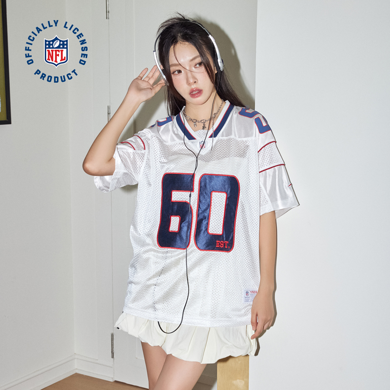 Nfl Super Bowl Patriots Short-Sleeved T-Shirt American Sports Loose White and Blue Patchwork V-Neck Mesh Jersey Nfl Super Bowl Patriots Short-Sleeved T-Shirt American Sports Loose White and Blue Patchwork V-Neck Mesh Jersey