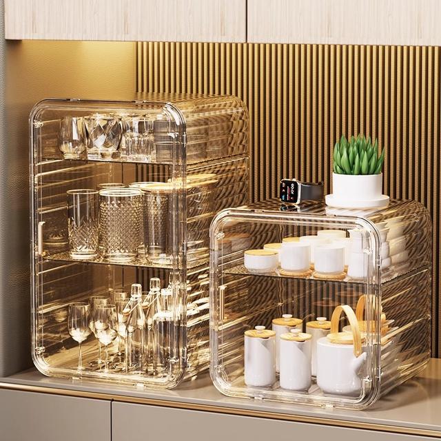 Cup storage rack tea cup dustproof cup holder tea set storage cabinet coffee storage drain
