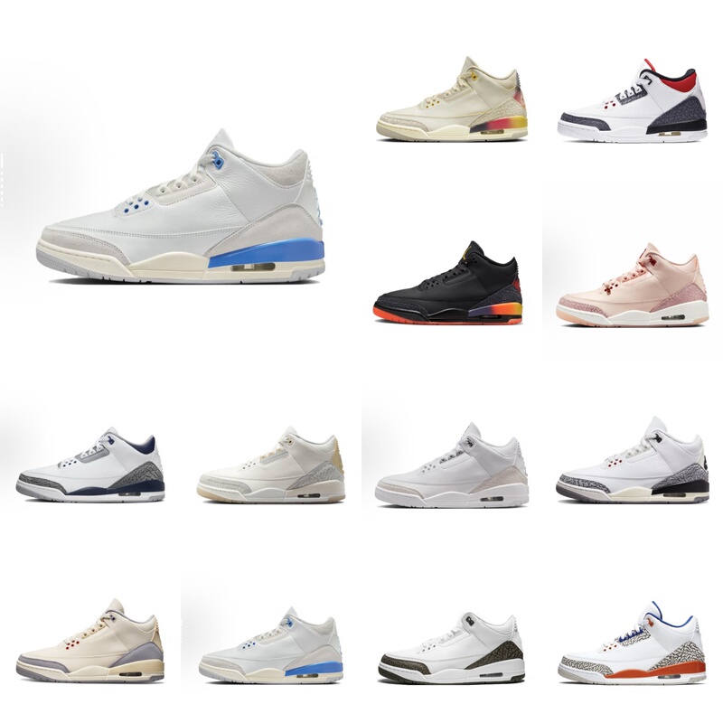 Aj3 New White Cement Basketball Shoes, Air Jordan 1 Gray Pink Men's Shoes, Blue and White Cement Women's Shoes, Manuscript Valentine's Day Sports Running Shoes