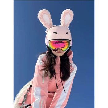 Cute Cat Ears Ski Helmet Cover Hat, Plush Warm Thickened Cold-Proof Hood, Ski Decoration Accessories