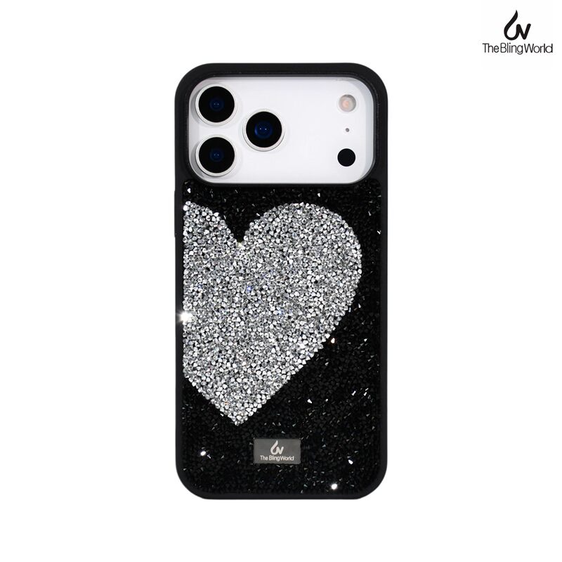 Suitable for Apple 17Promax Mobile Phone Case, New High-End Half-Heart Love Heart Full Diamond Iphone16Pro Sparkling 15Plus High-End Rhinestone 14 Full-Cover Anti-Fall Personalized Light Luxury Protective Case