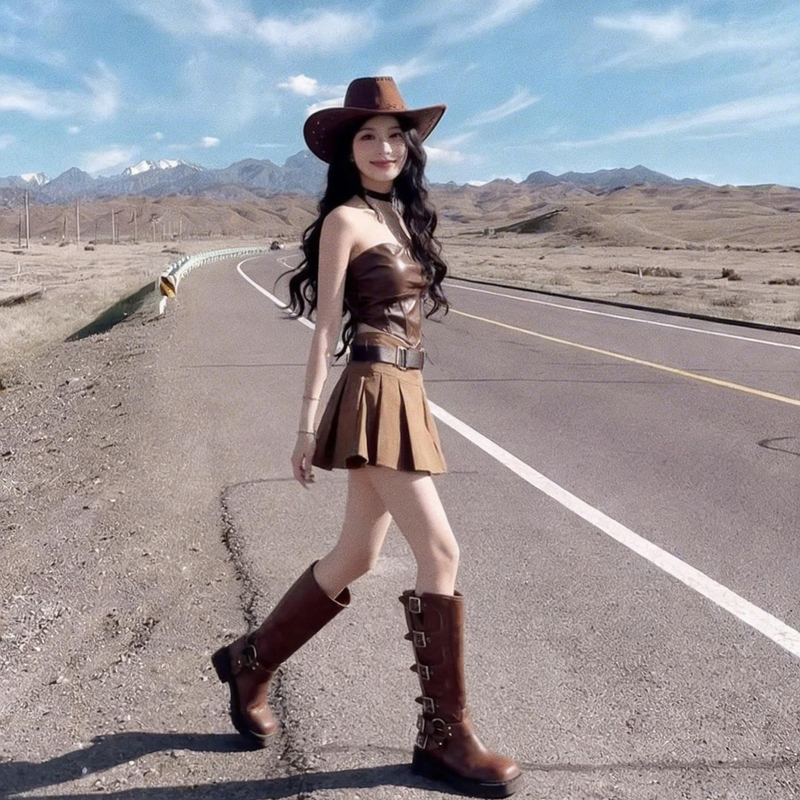 Outfits for a Trip to the Great Northwest: Western Cowboy Style Hot Girl Skirt, Xinjiang, Tibet, Dunhuang Desert Wasteland Style Set for Women