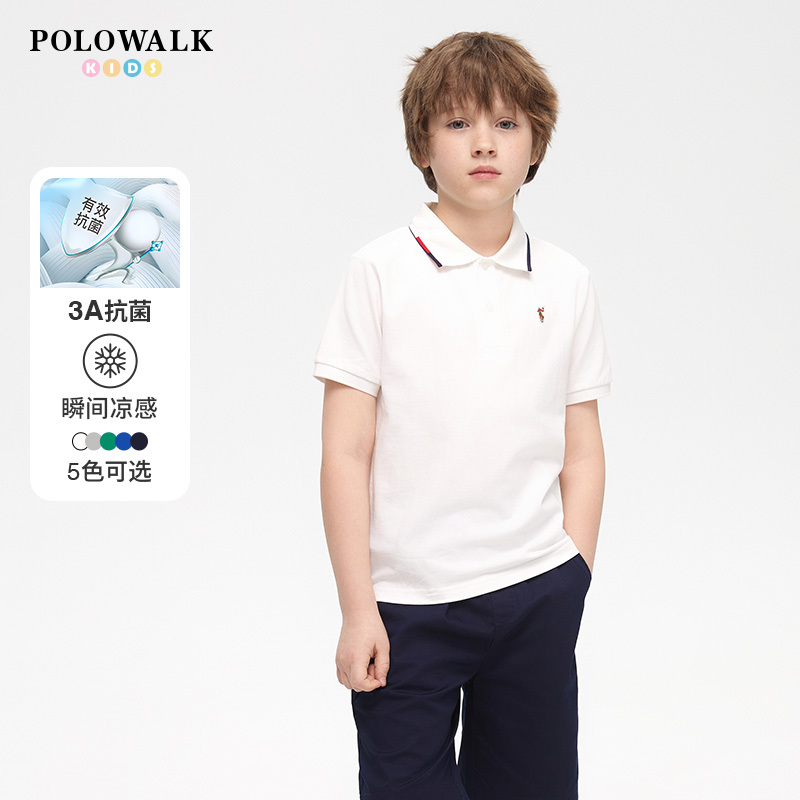 【3A Antibacterial, Cool Feeling】Polowalk Children's Clothing Boys' Short-Sleeved T-Shirt 2026 Summer New Style Lapel Polo Shirt
