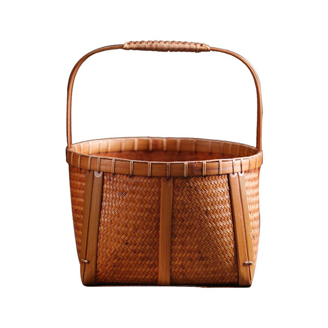 Vintage Bamboo Woven Storage Basket, Picnic Basket, Tea Set Storage Basket, Bamboo Basket, Chinese-Style Distressed Basket, Hand-Woven Basket