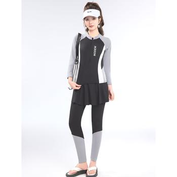Women's Swimsuit for Adults, Suitable for Hot Springs, Two-Piece, Long-Sleeved, Long Pants, Sun-Protective, Conservative, High-End Feel, Surfing, Snorkeling, Rash Guard Swimwear