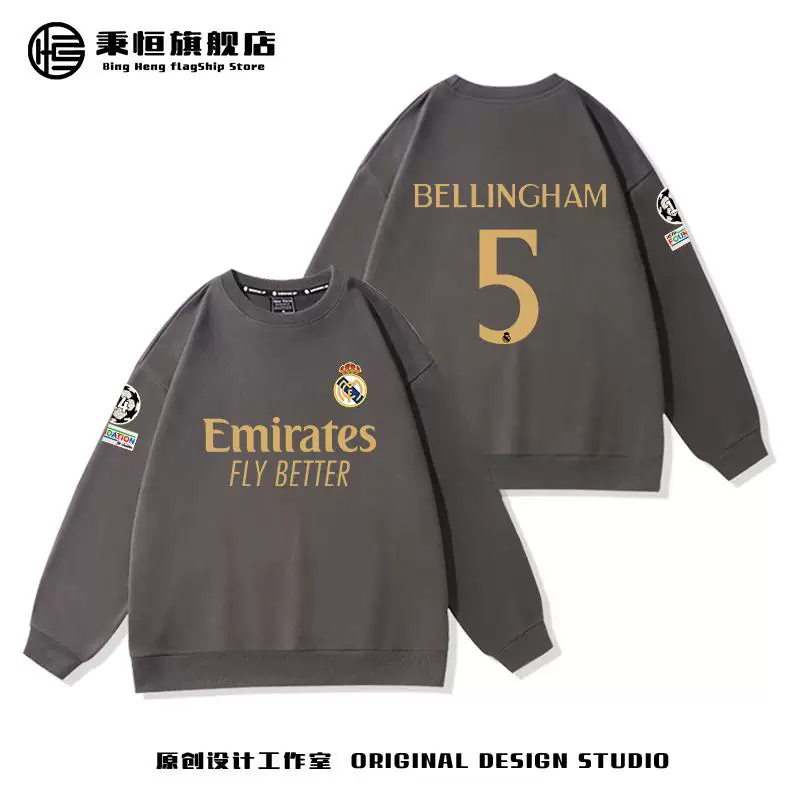 Real Madrid Беллингем Модрич Винисиус Джерси Хлопковый круглый вырез Толстый хлопок T-лоутер