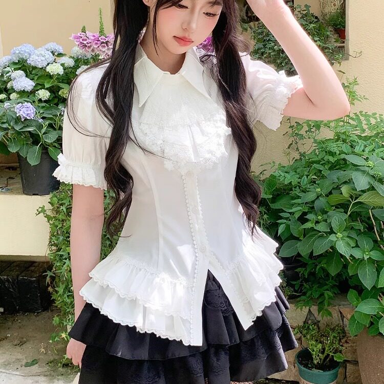 短袖纯棉Lolita内搭衬衫女上衣:甜美公主洋装必备!洛丽塔女孩的夏日神仙单品-lolita衬衫-淘宝好物网