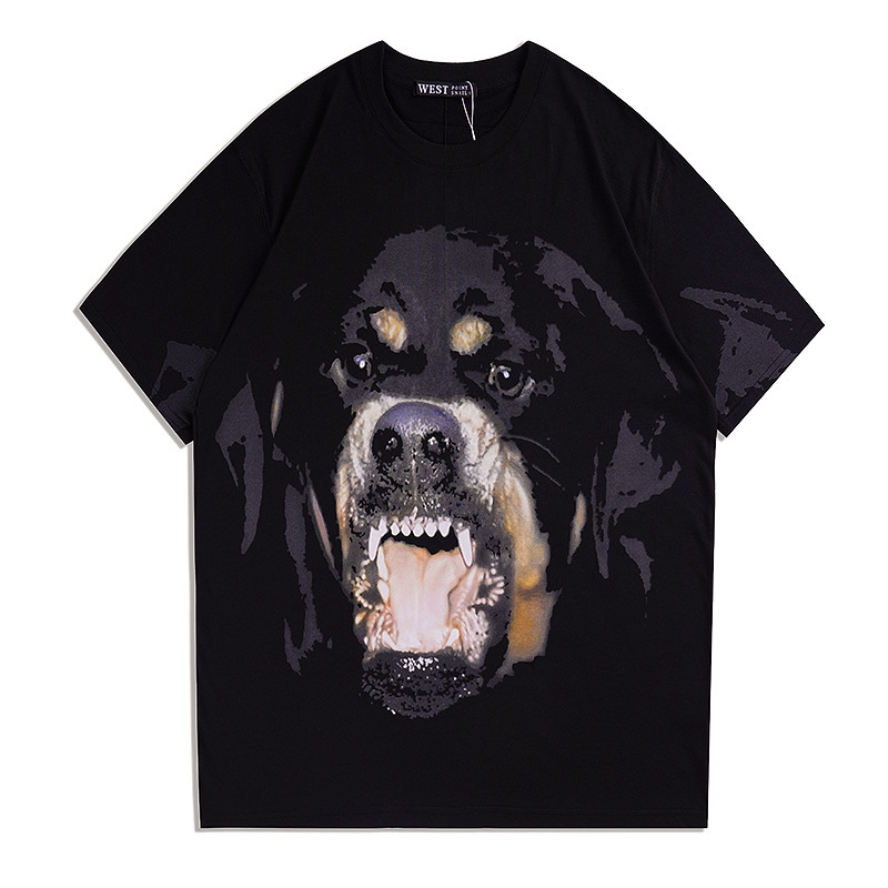 Fujifanxi Men's Clothing Collaboration Short-Sleeve T-Shirt with Dog Head Print, Loose Fit, Pure Cotton, Youth Couple's Outfit