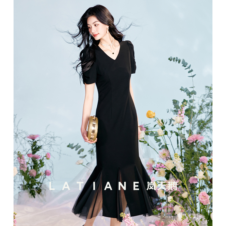 Lan Swan Dress for Women 2026 Spring and Summer Banquet French Long Dress with Intricate Floral Design, High-End V-Neck, Elegant Lady Lan Swan Dress for Women 2026 Spring and Summer Banquet French Long Dress with Intricate Floral Design, High-End V-Neck, Elegant Lady