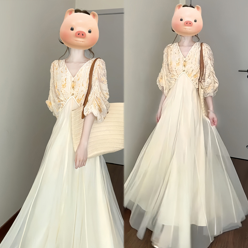 2026 Spring/Summer New Style Socialite Outfit: Exquisite V-Neck Elegant Dress for Women, High-End and Stunning Waist-Cinching Mini Dress