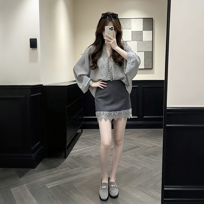 Unique and Beautiful Summer Outfit Set with Lace Trim, Sun-Protective Shirt, Versatile Hip-Hugging Skirt Set for Women Unique and Beautiful Summer Outfit Set with Lace Trim, Sun-Protective Shirt, Versatile Hip-Hugging Skirt Set for Women
