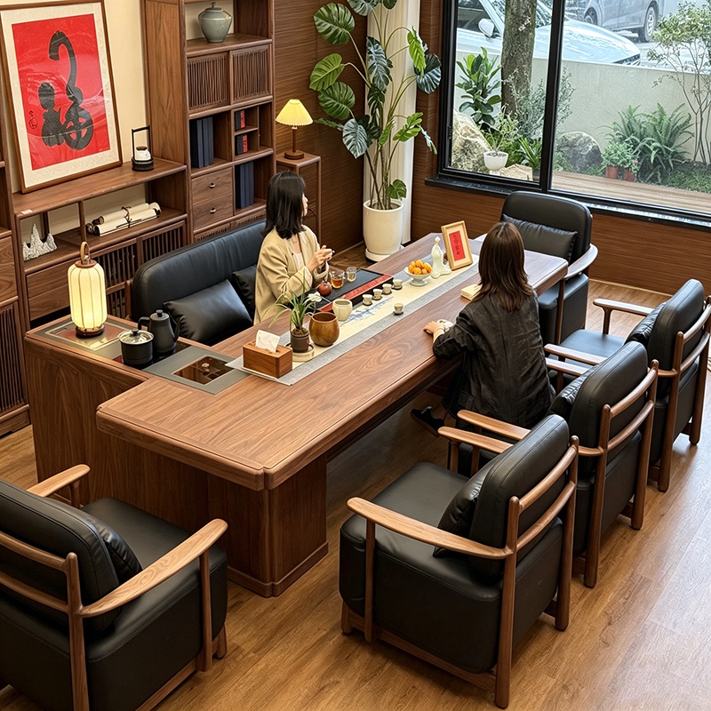 New Chinese-Style Solid Wood Tea Table, Solid Wood Black Walnut Tea Table, High-End Modern Tea Table for Living Room, Office Reception Table New Chinese-Style Solid Wood Tea Table, Solid Wood Black Walnut Tea Table, High-End Modern Tea Table for Living Room, Office Reception Table