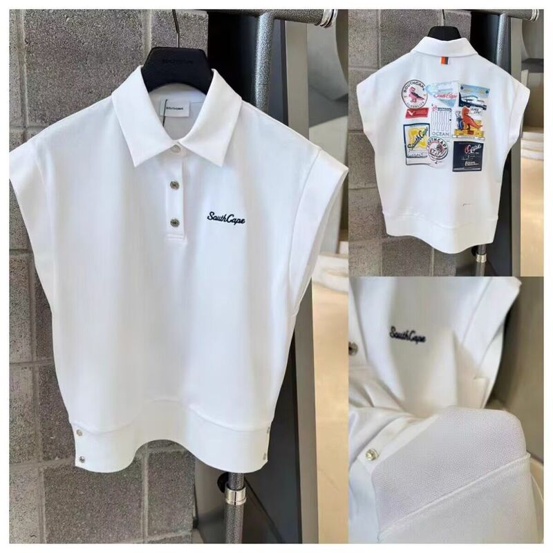 Korean Golf Clothing 25Th Spring/Summer Women's Sleeveless Lapel Top Printed Casual Versatile Button Vest Korean Golf Clothing 25Th Spring/Summer Women's Sleeveless Lapel Top Printed Casual Versatile Button Vest