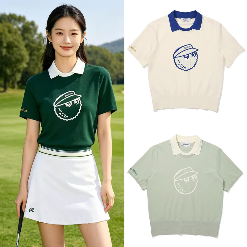 Korean Golf Clothing Women's Lapel Short-Sleeved Cool Knit Top Preppy Style Versatile Sports Top Polo Shirt Korean Golf Clothing Women's Lapel Short-Sleeved Cool Knit Top Preppy Style Versatile Sports Top Polo Shirt