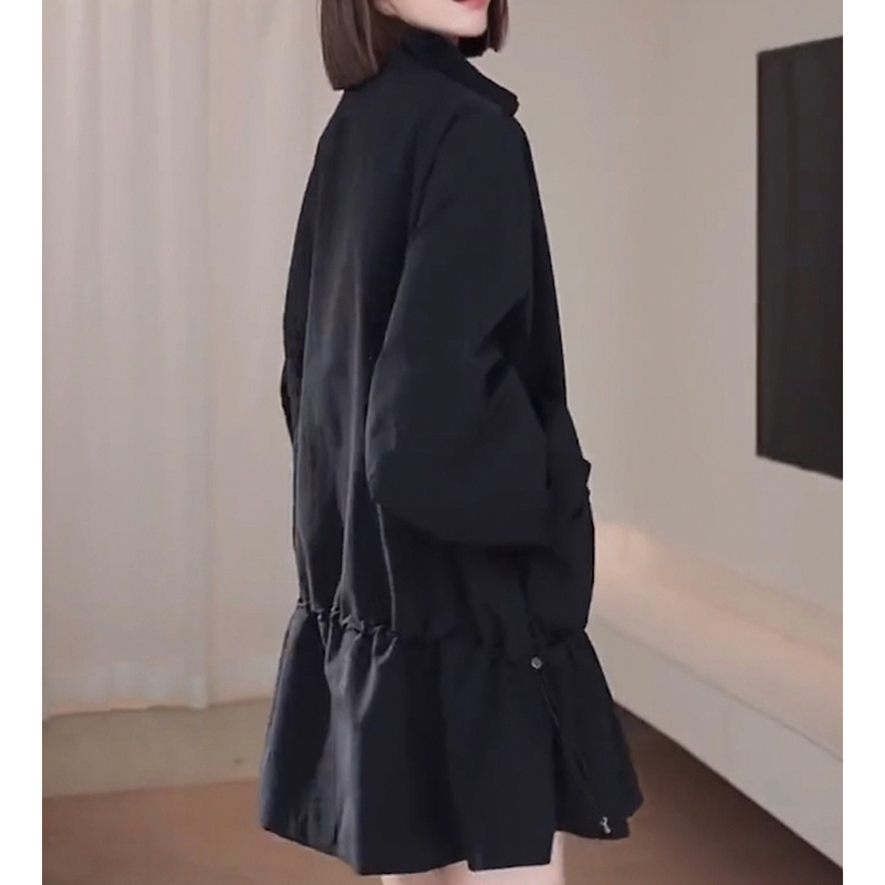 Casual High-End Solid Color Stand-Up Collar Stylish Trench Coat Plus Size Loose Slimming Drawstring Hem Trench Coat Dress Autumn Fashion New