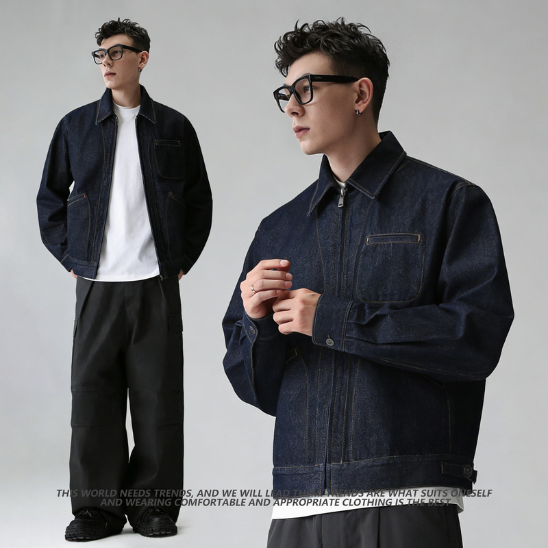 Xunfan I American Retro Lapel Short Denim Jacket for Men, Autumn 25 New Trendy Brand Casual Loose Coat