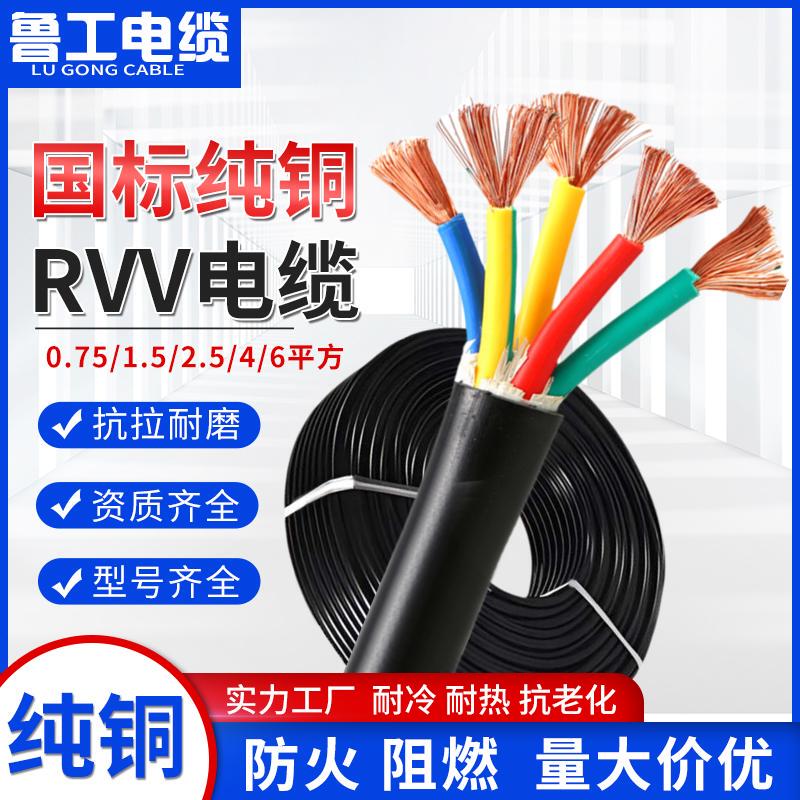 National Standard Copper Core Cable Rvv Wire Soft Sheathed Wire 2 3 4 5 Core 1.5 2.5 4 6 Square Power Cord