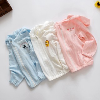 Children's pure cotton sun protection clothing summer thin bamboo cotton mesh air-conditioning shirt for boys and girls anti-mosquito zipper top