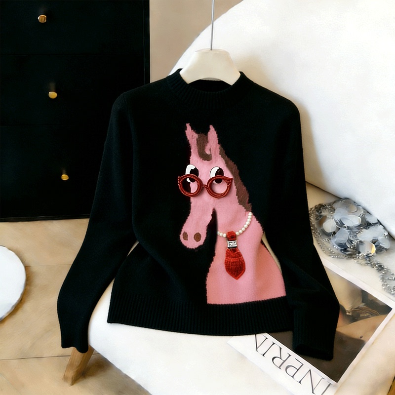 Black Knitted Sweater for Petite Women, 2026 Spring New Korean Style, Very Stylish, Loose Fit, Elegant and Beautiful Top