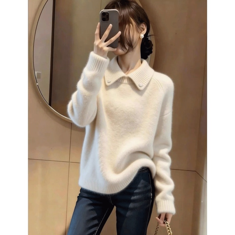 Gentle and Lazy Style Polo Collar Sweater for Women, New Winter Knitwear, Loose Inner Layering Shirt, Warm Top Gentle and Lazy Style Polo Collar Sweater for Women, New Winter Knitwear, Loose Inner Layering Shirt, Warm Top