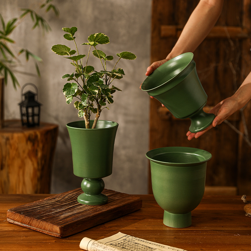 Jingdezhen Ceramic Flower Pot for Living Room Tabletop, Entryway Decoration, Light Luxury High-End Feel, Home-Use Tall Vintage Green Flower Vessel Jingdezhen Ceramic Flower Pot for Living Room Tabletop, Entryway Decoration, Light Luxury High-End Feel, Home-Use Tall Vintage Green Flower Vessel