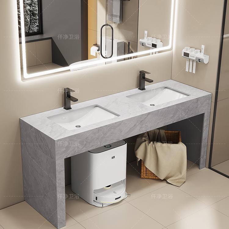 Marble Double Basin Wash Basin Floor-Standing Three Basin Bathroom Cabinet Combination Public Bathroom Wash Toilet Wash Basin