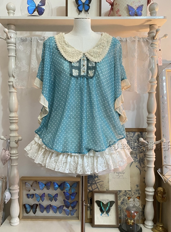 Butterfly Catcher Peacock Green Polka Dot Cape Top Vintage Reprint Butterfly Catcher Peacock Green Polka Dot Cape Top Vintage Reprint