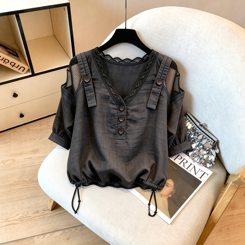 French-Style Commuter Lace Patchwork Shirt for Women, 2026 Autumn New Gray Button-Up Casual Versatile Top French-Style Commuter Lace Patchwork Shirt for Women, 2026 Autumn New Gray Button-Up Casual Versatile Top