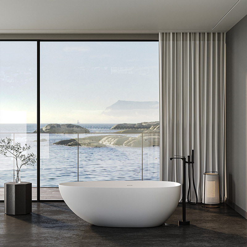 Pmma Polymer Artificial Stone Freestanding Bathtub for Bathroom, Home Use, Hotel, and Large-Sized Accommodation