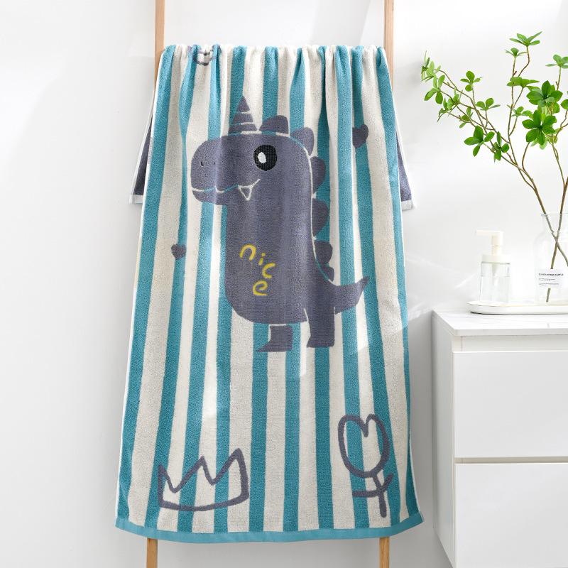 Cute Cartoon Animal Pure Cotton Large Bath Towel, Absorbent, Soft, Skin-Friendly, Body-Wrapping, Drying, Childlike Dinosaur Pattern Bath Towel