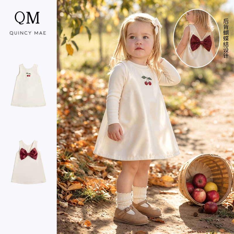 Quincymae Cherry Embroidered Dress for Girls, Sweet and Cute Vest Dress, Princess Dress, Birthday and First Birthday Dress